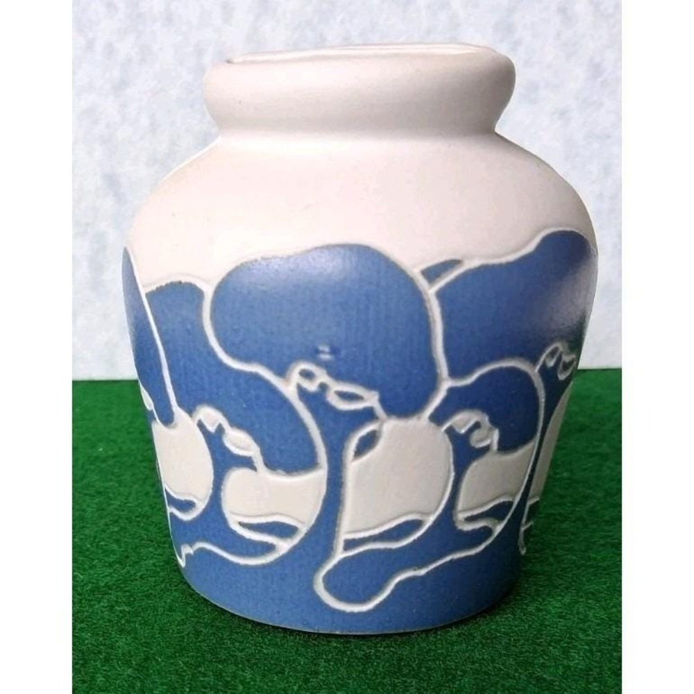 Studio Art Pottery Blue White Ceramic Double Vase Trees McCormick Book End Style